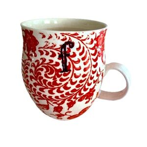 Anthropologie Homegrown Monogram Letter F Initial Blue Floral Mug Cup Coffee Tea